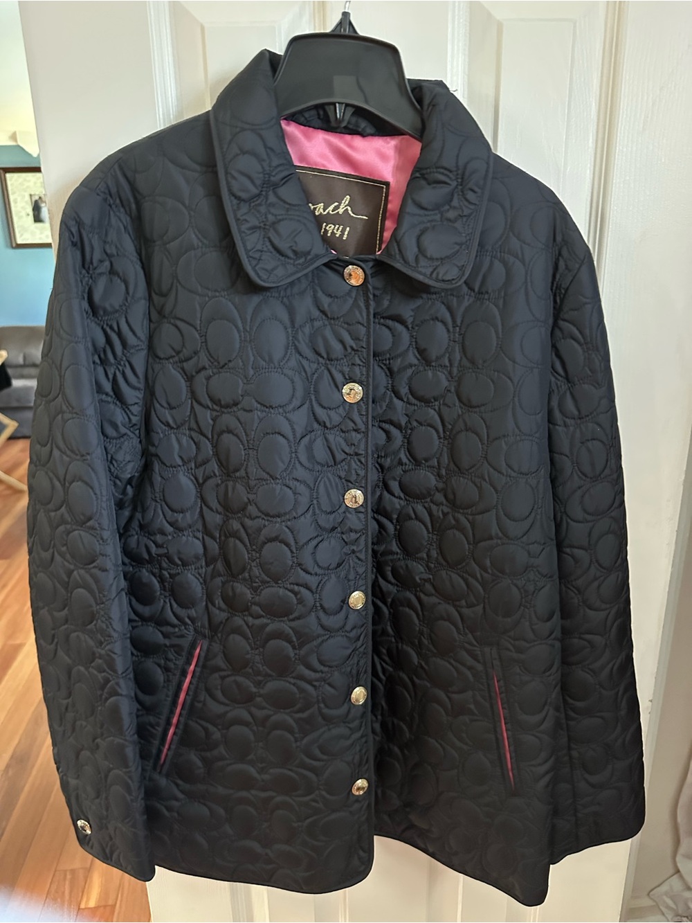 Coach Black Quilted Puffer Jacket with Pink Lining